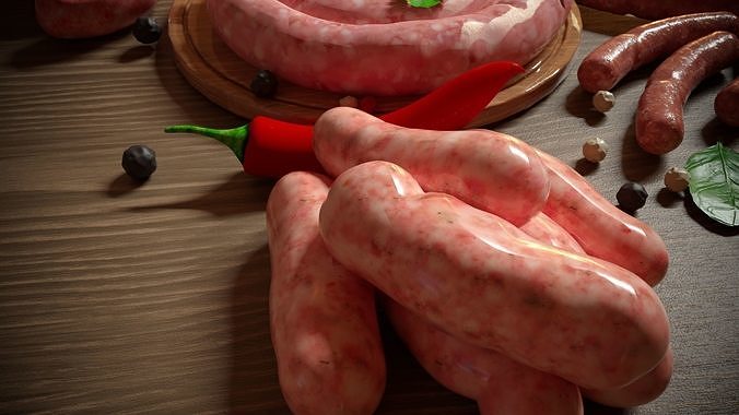 Various raw meat sausages 3D model 4