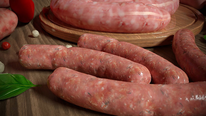 Various raw meat sausages 3D model 5