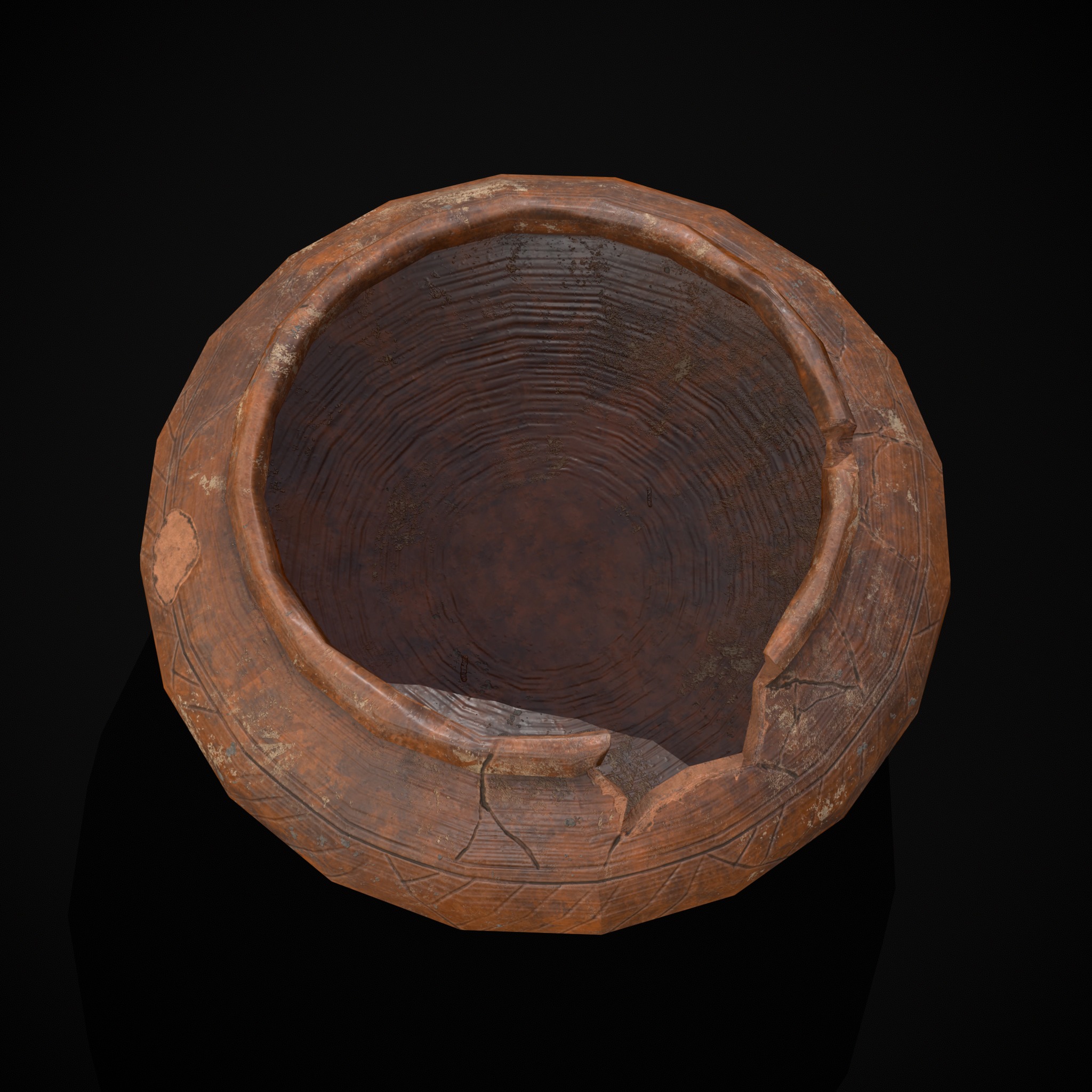 Viking Designed Cracked Clay Bowl Low-poly 3D model_3