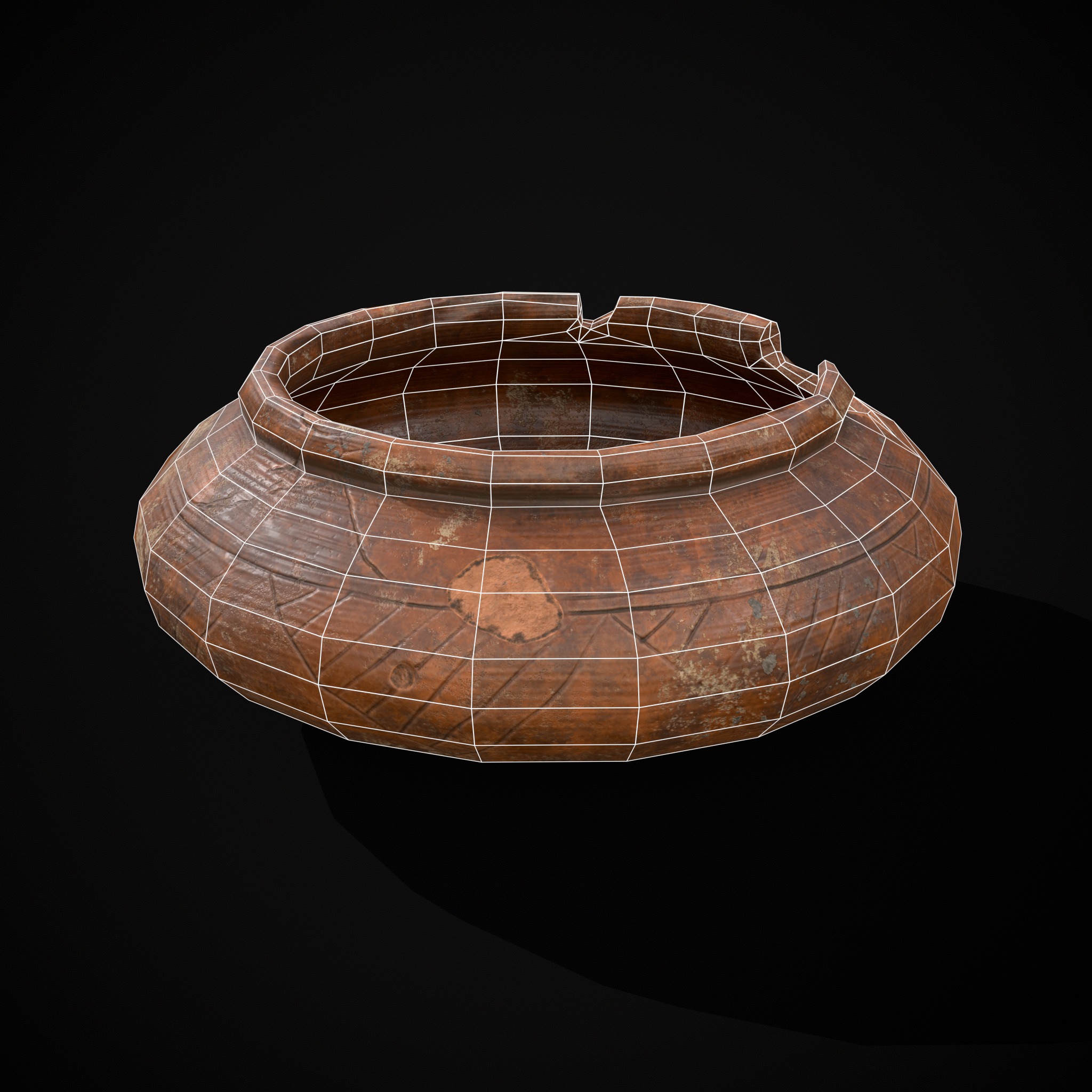 Viking Designed Cracked Clay Bowl Low-poly 3D model_12