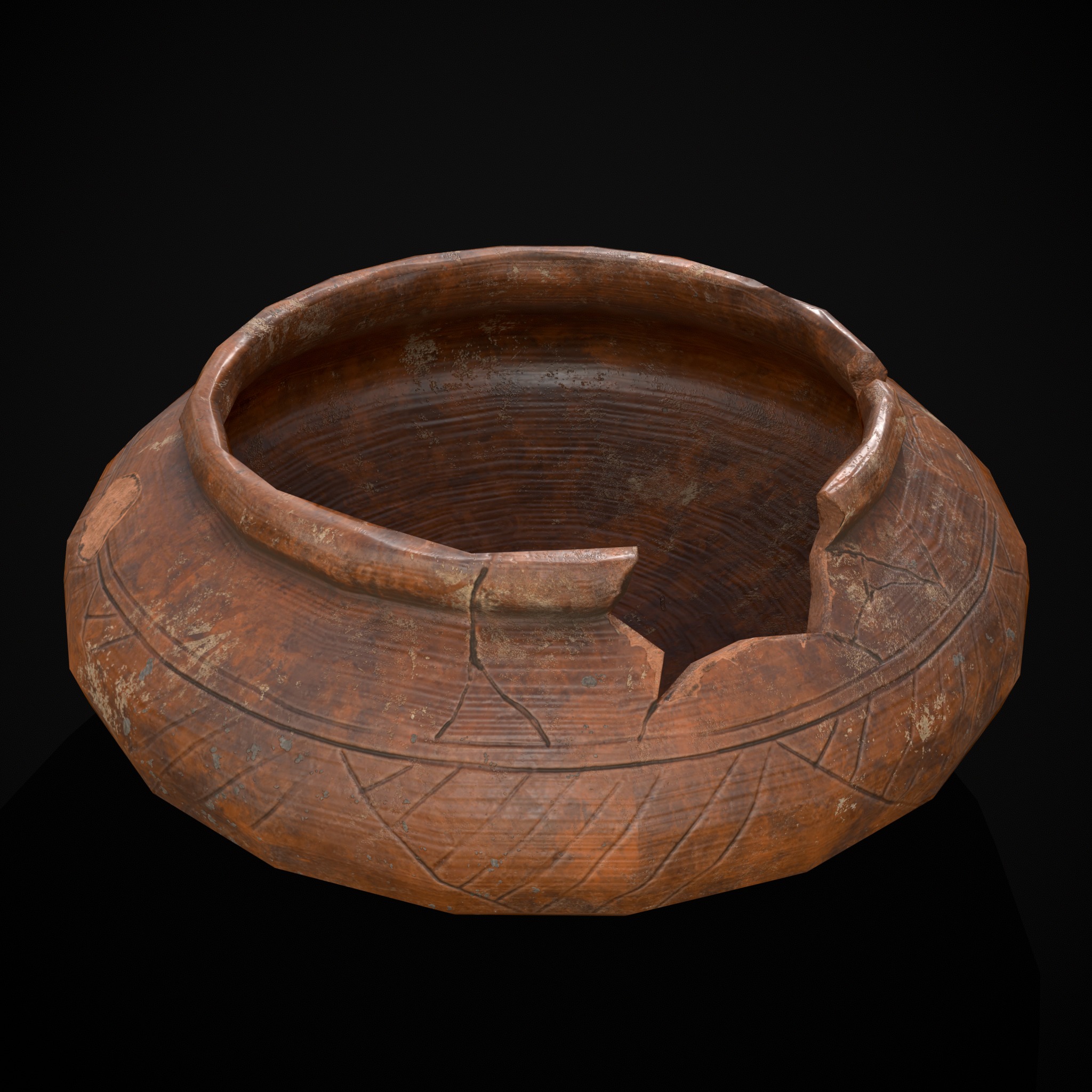 Viking Designed Cracked Clay Bowl Low-poly 3D model_19