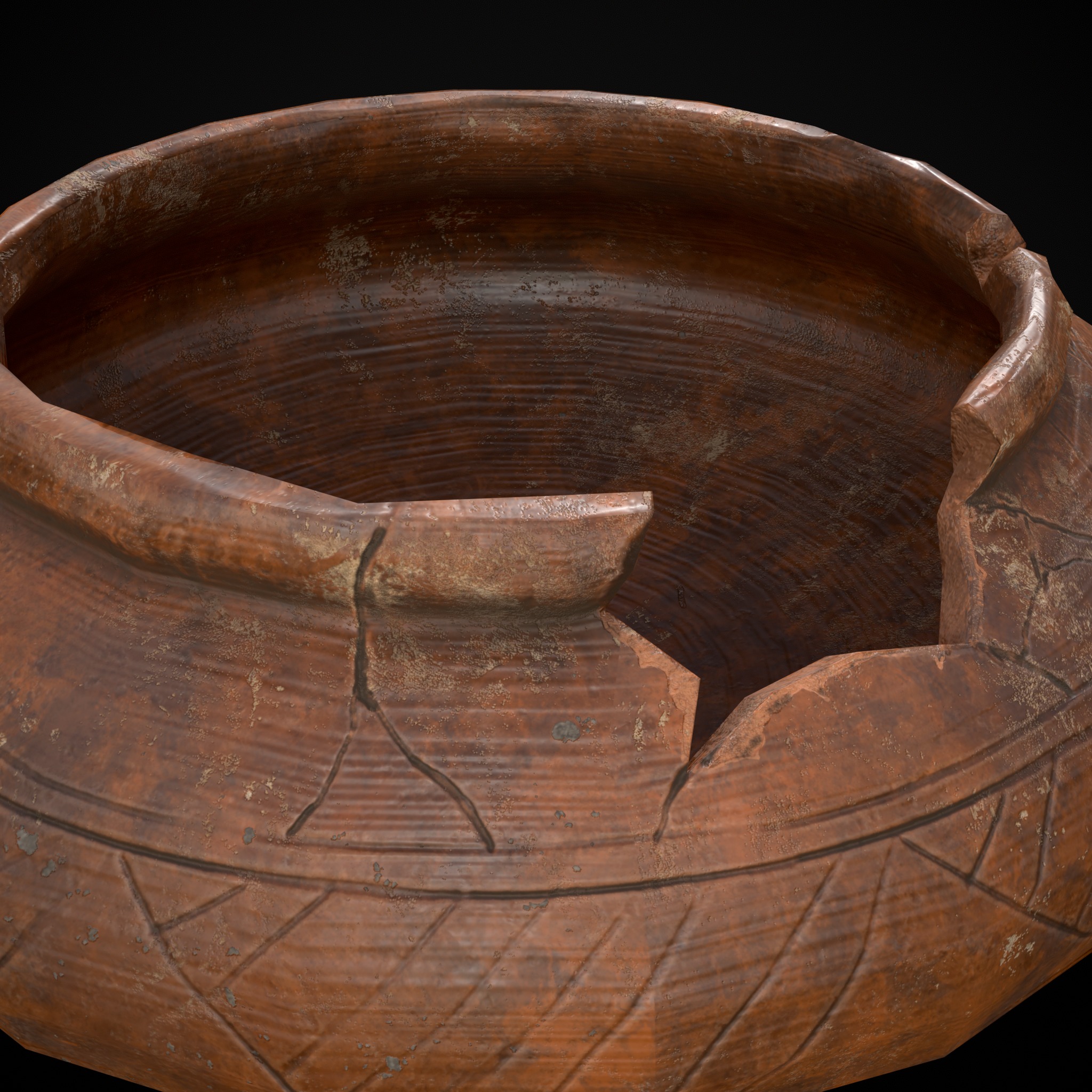 Viking Designed Cracked Clay Bowl Low-poly 3D model_17