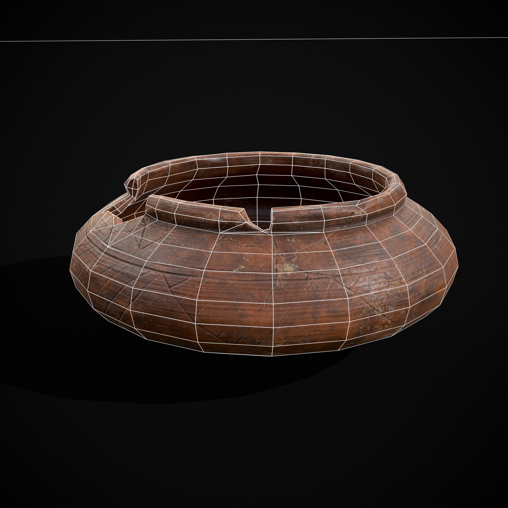 Viking Designed Cracked Clay Bowl Low-poly 3D model_8