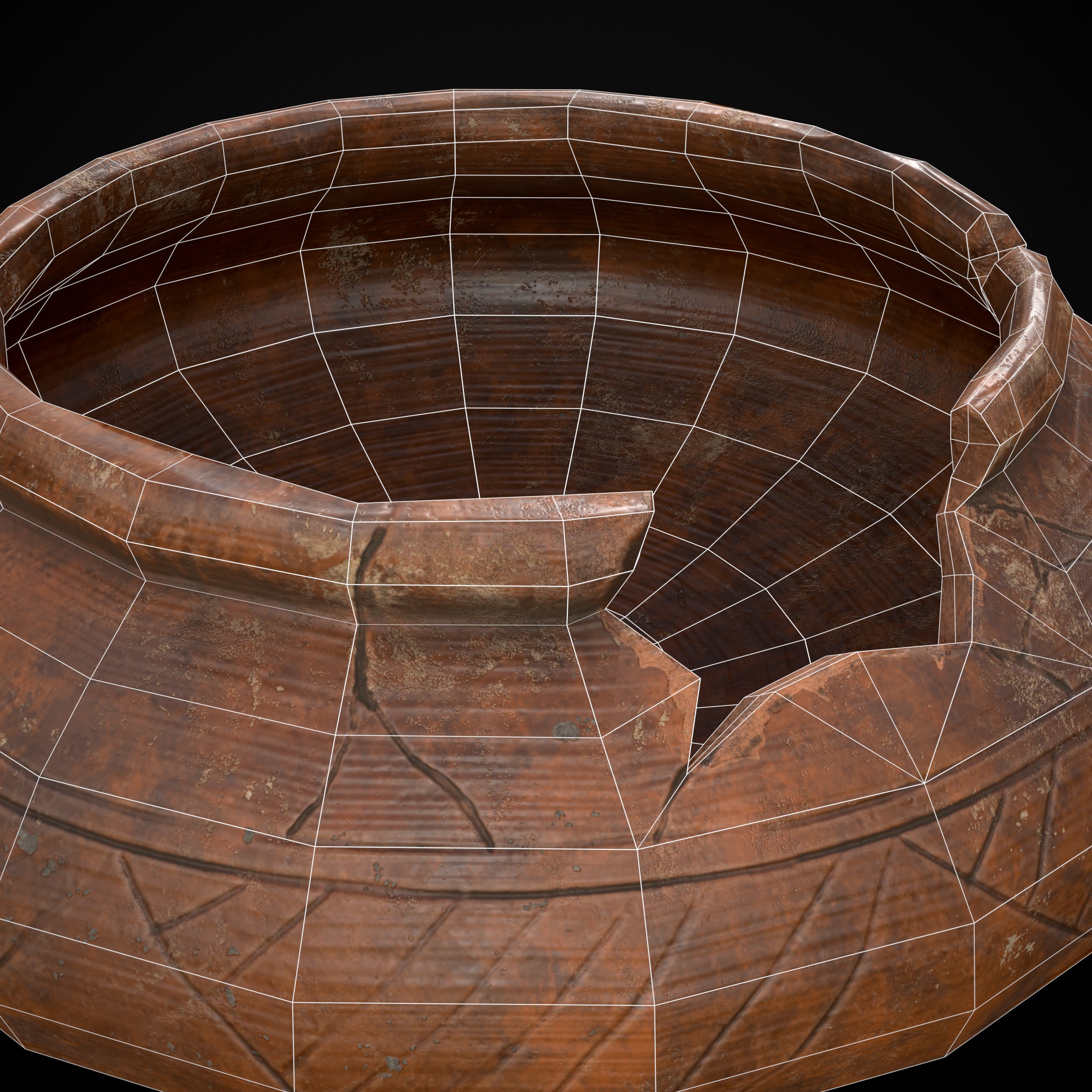 Viking Designed Cracked Clay Bowl Low-poly 3D model_18