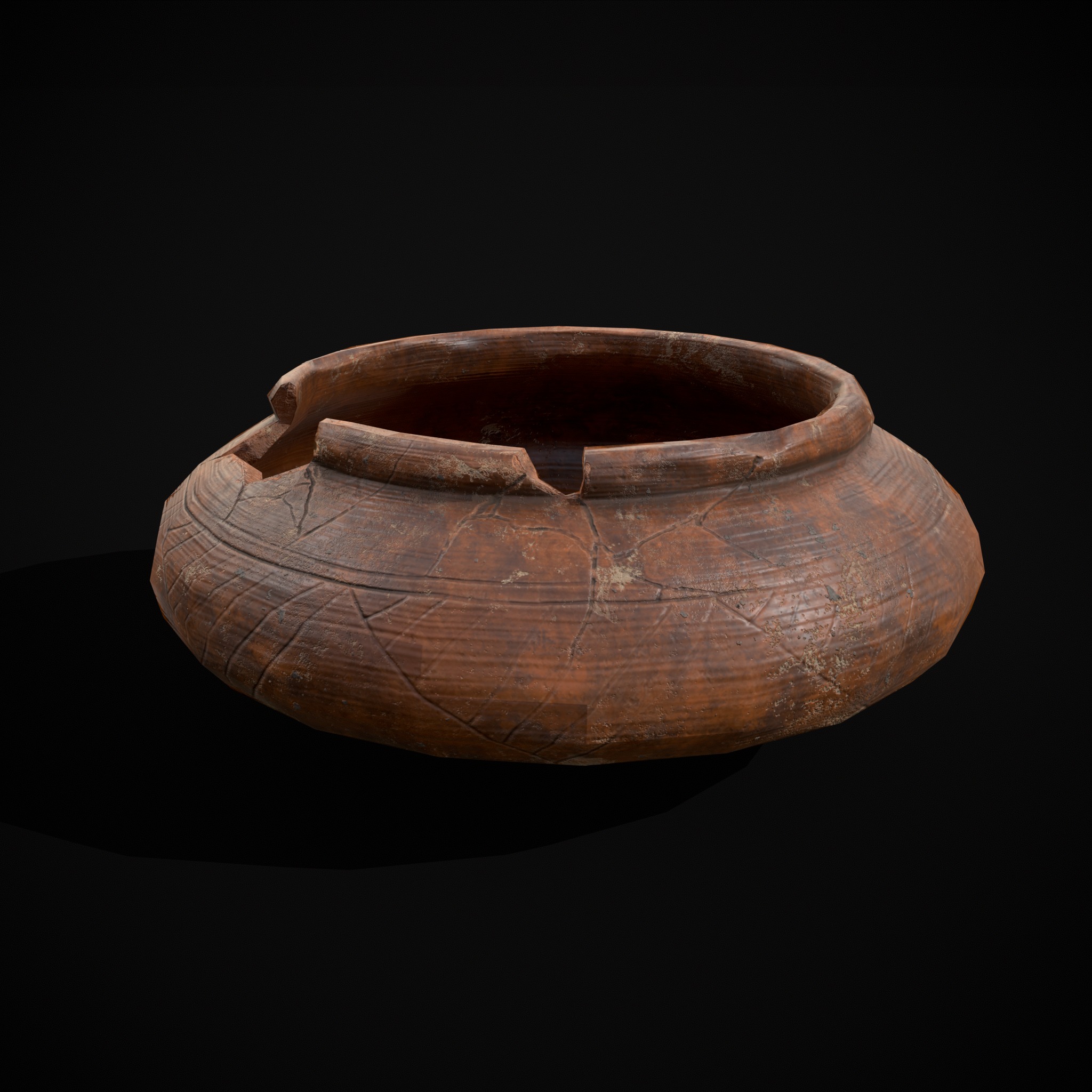 Viking Designed Cracked Clay Bowl Low-poly 3D model_7