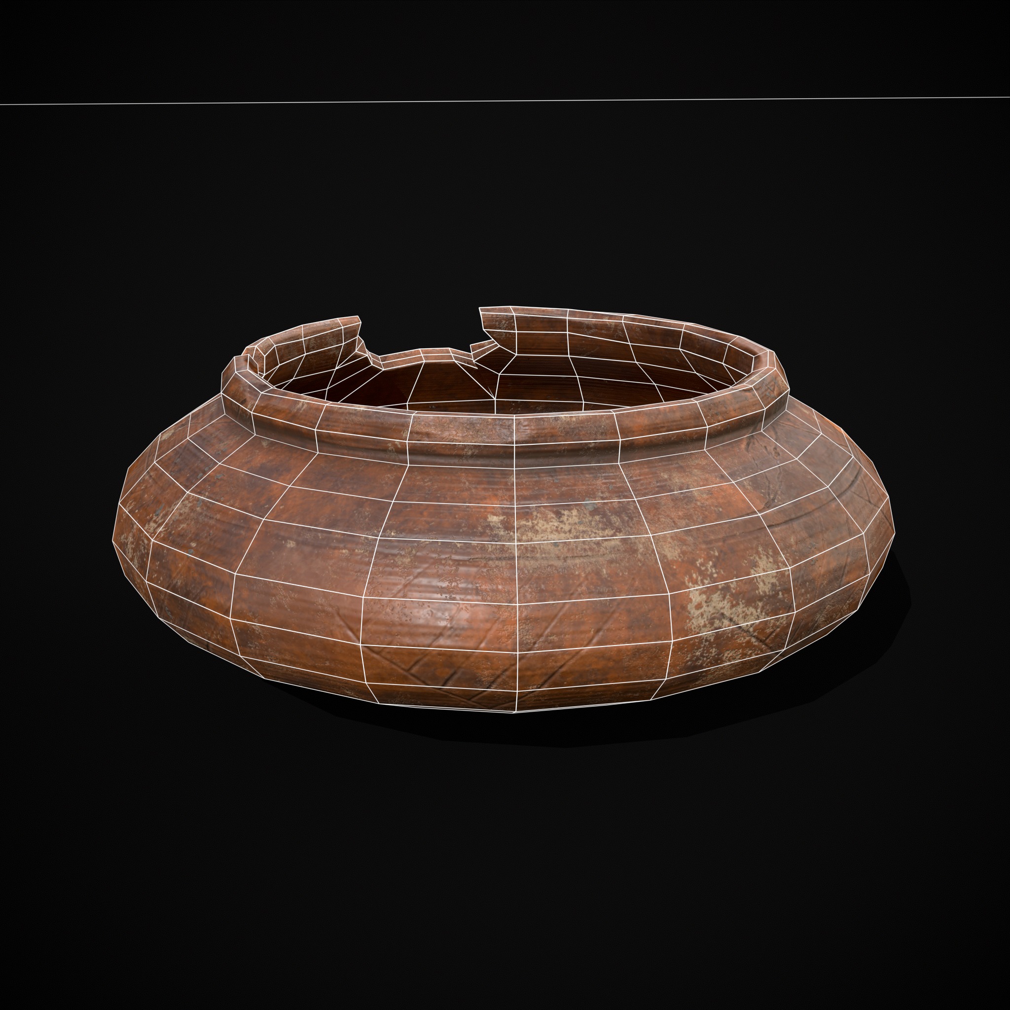 Viking Designed Cracked Clay Bowl Low-poly 3D model_10