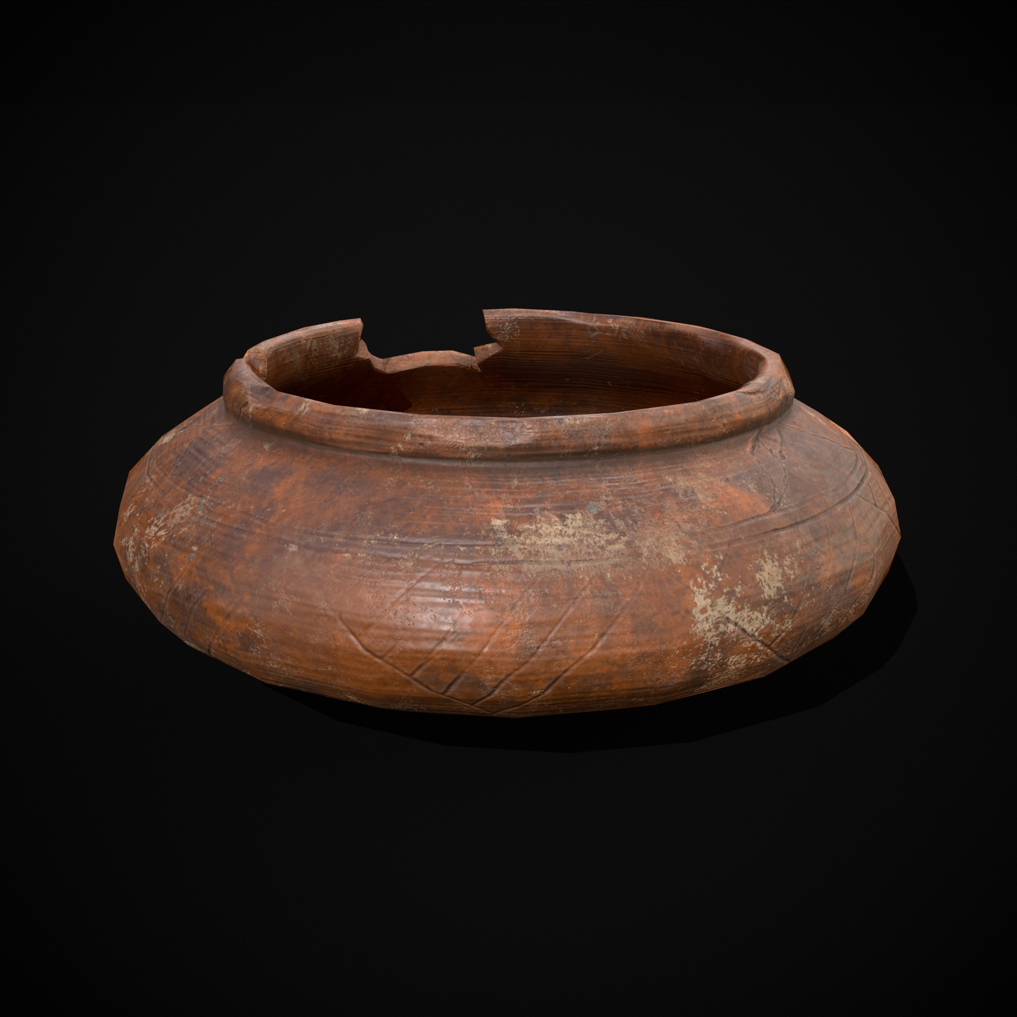 Viking Designed Cracked Clay Bowl Low-poly 3D model_9