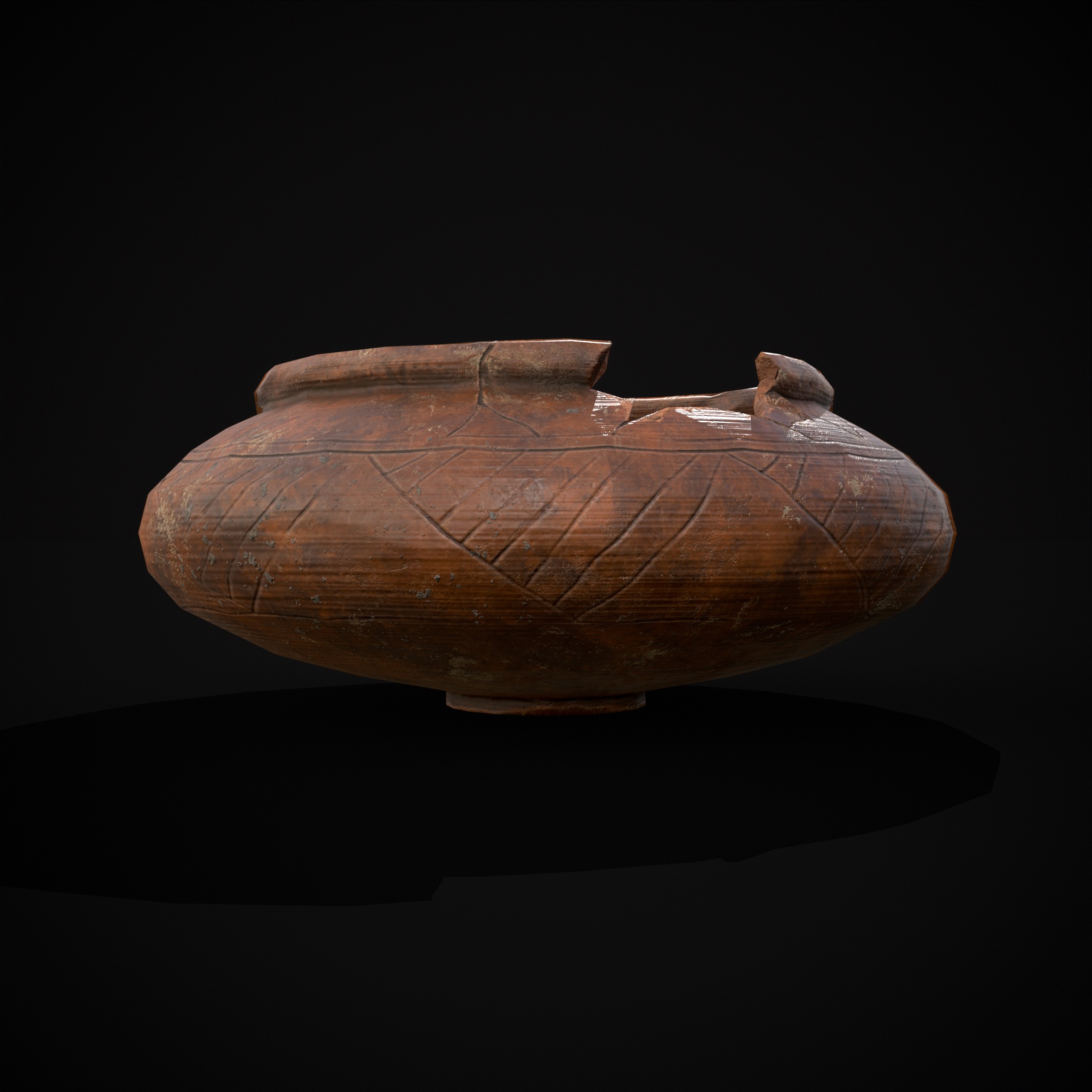 Viking Designed Cracked Clay Bowl Low-poly 3D model_5