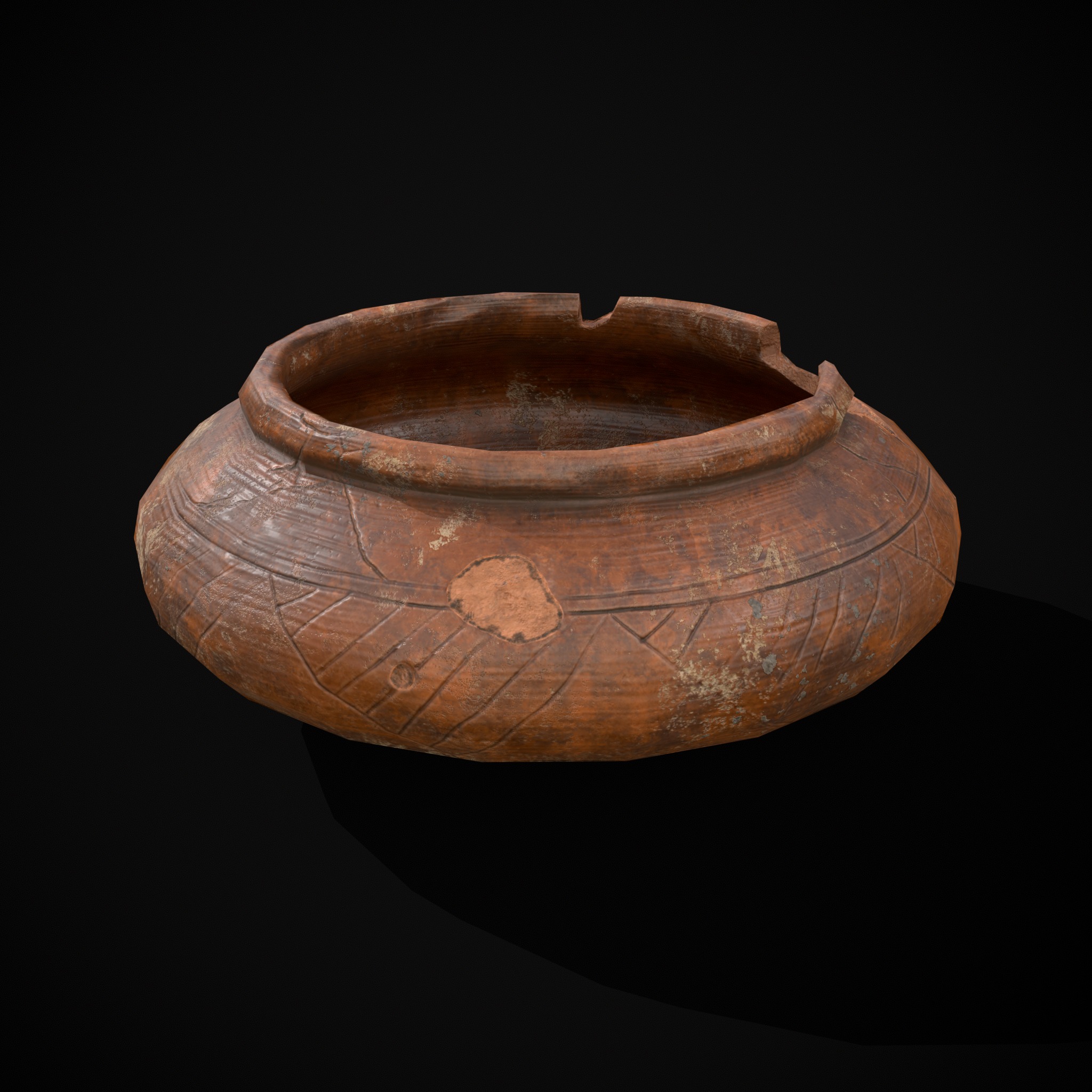 Viking Designed Cracked Clay Bowl Low-poly 3D model_11