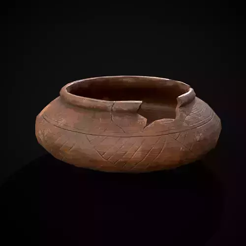 Viking Designed Cracked Clay Bowl Low-poly 3D model
