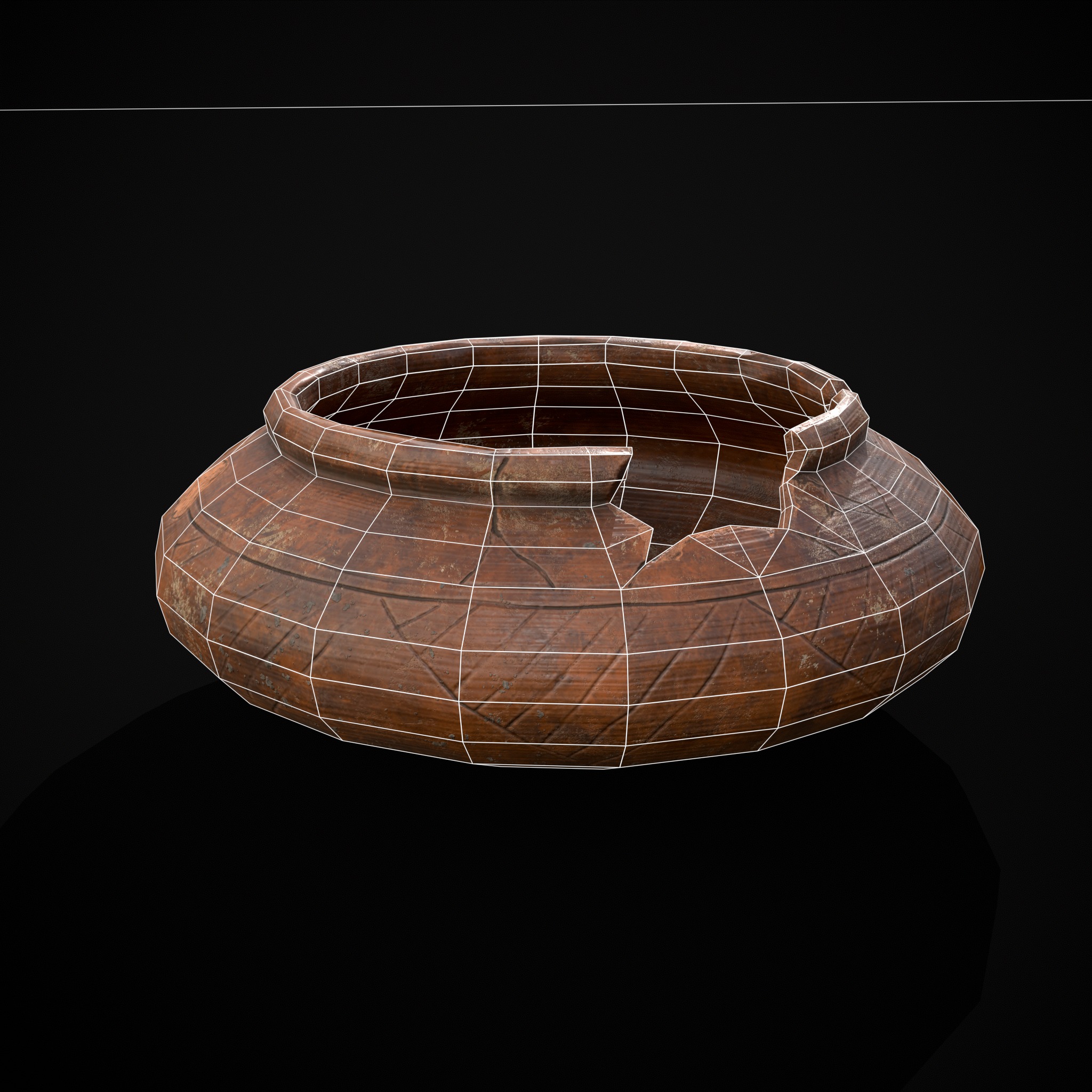 Viking Designed Cracked Clay Bowl Low-poly 3D model_2