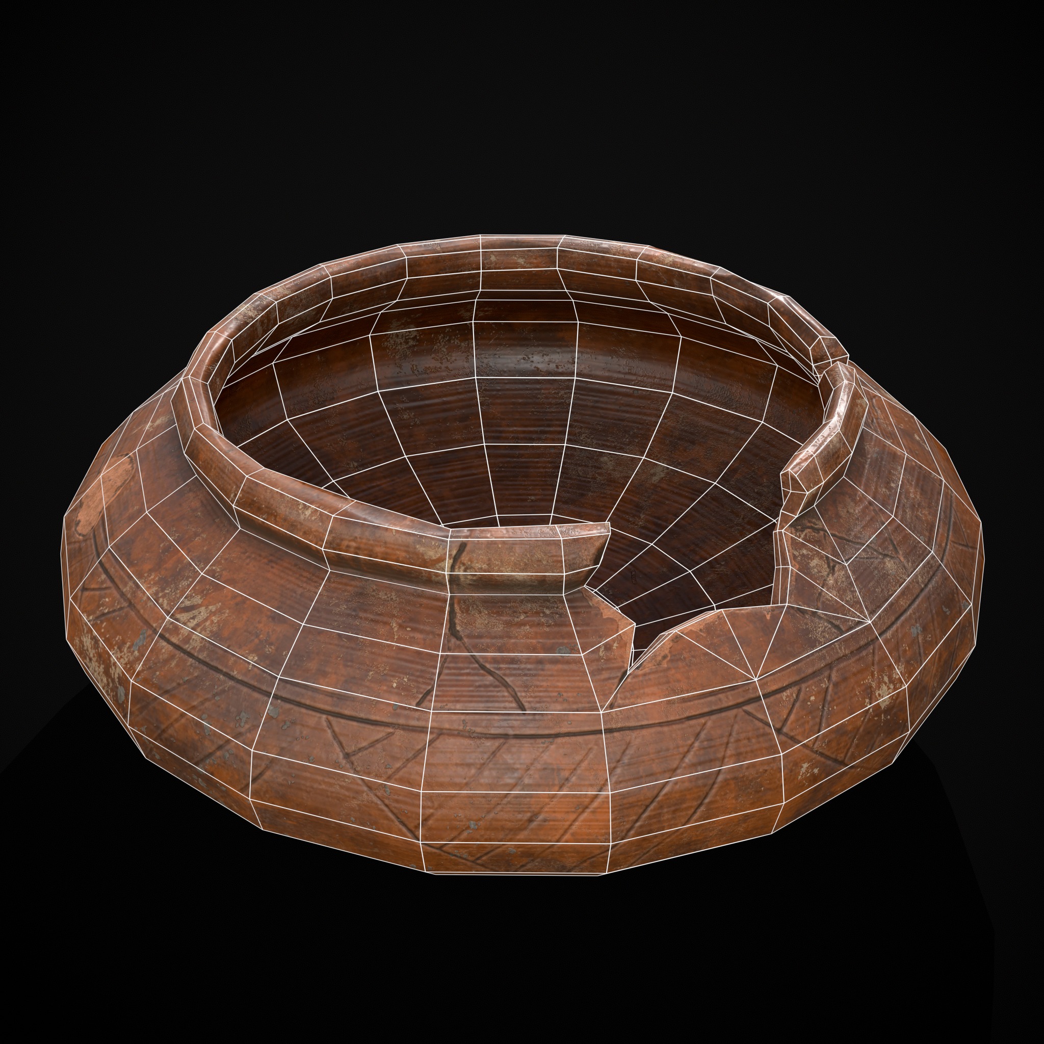 Viking Designed Cracked Clay Bowl Low-poly 3D model_20