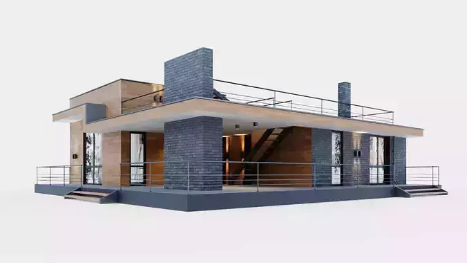Modern one-story house with large terraces