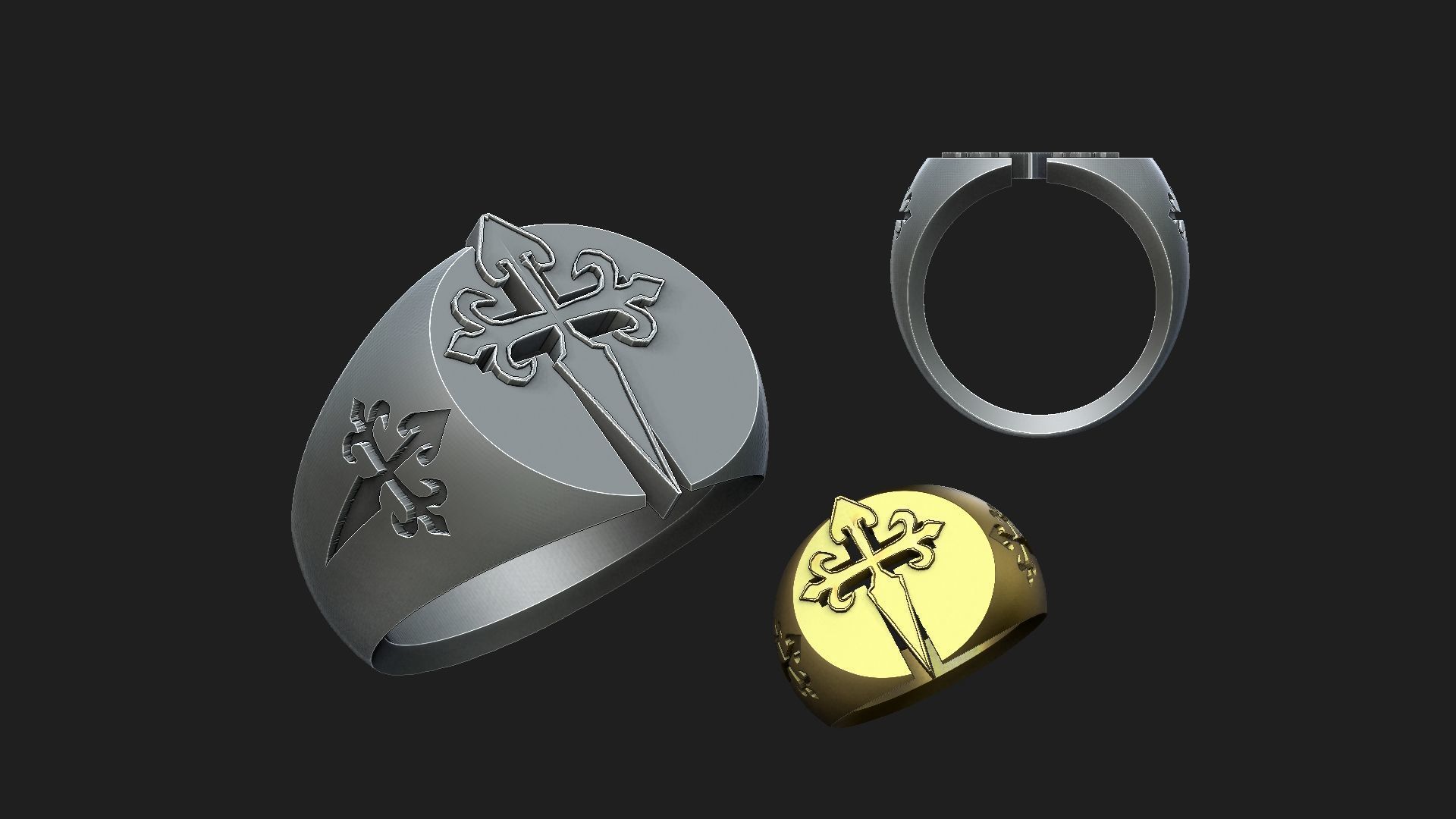 man ring with cross 2 3D print model_2
