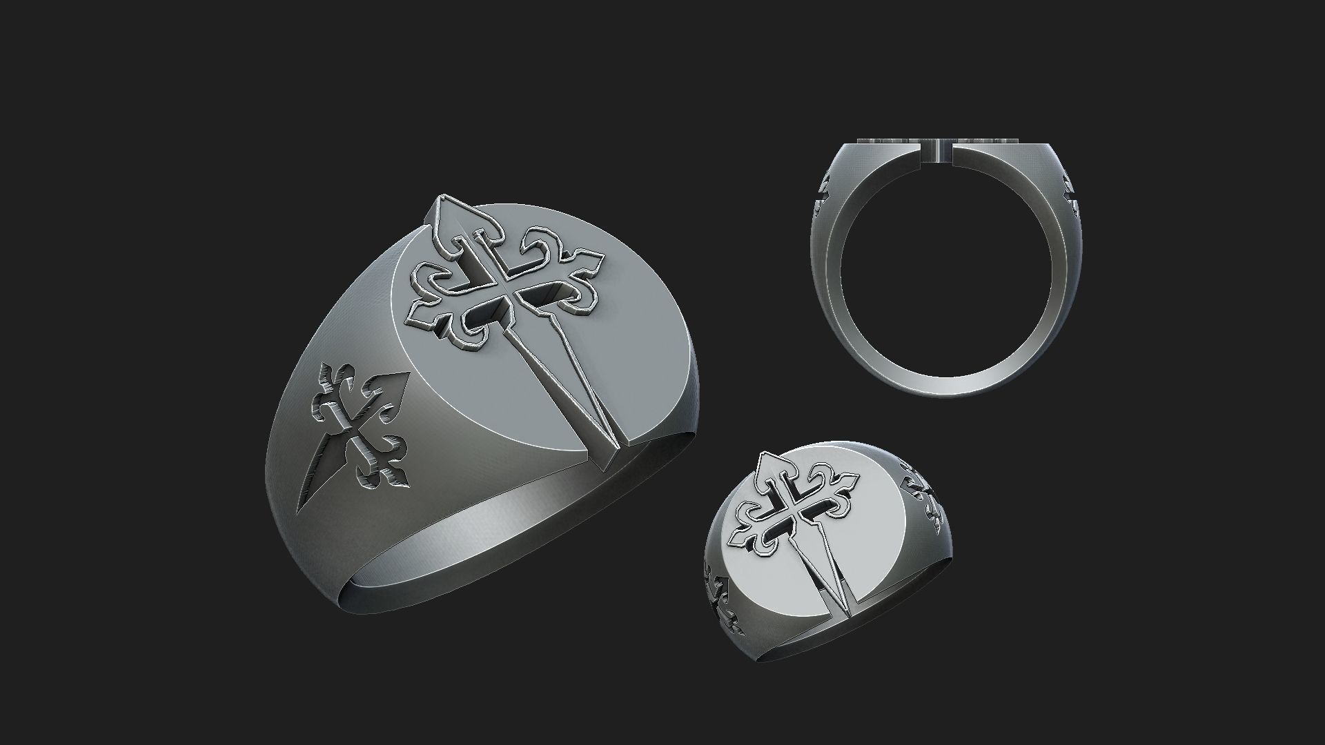 man ring with cross 2 3D print model_5