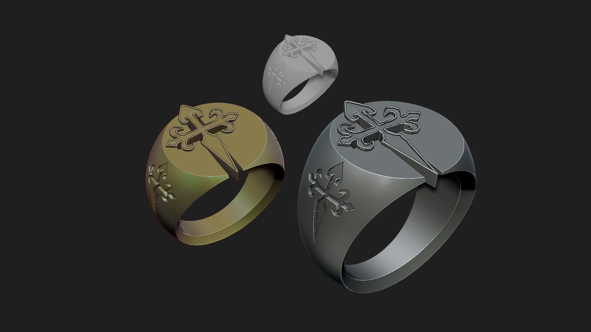 man ring with cross 2 3D print model_3