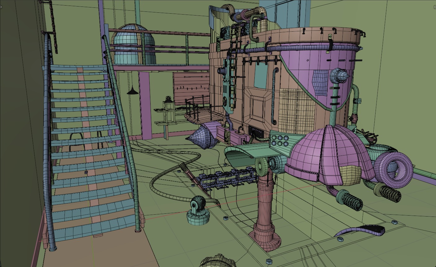 Sci-Fi Mechanical Workshop Low-poly 3D model_9