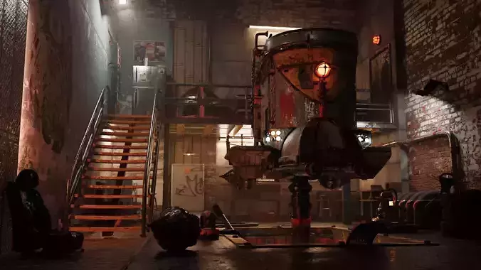 Sci-Fi Mechanical Workshop Low-poly 3D model