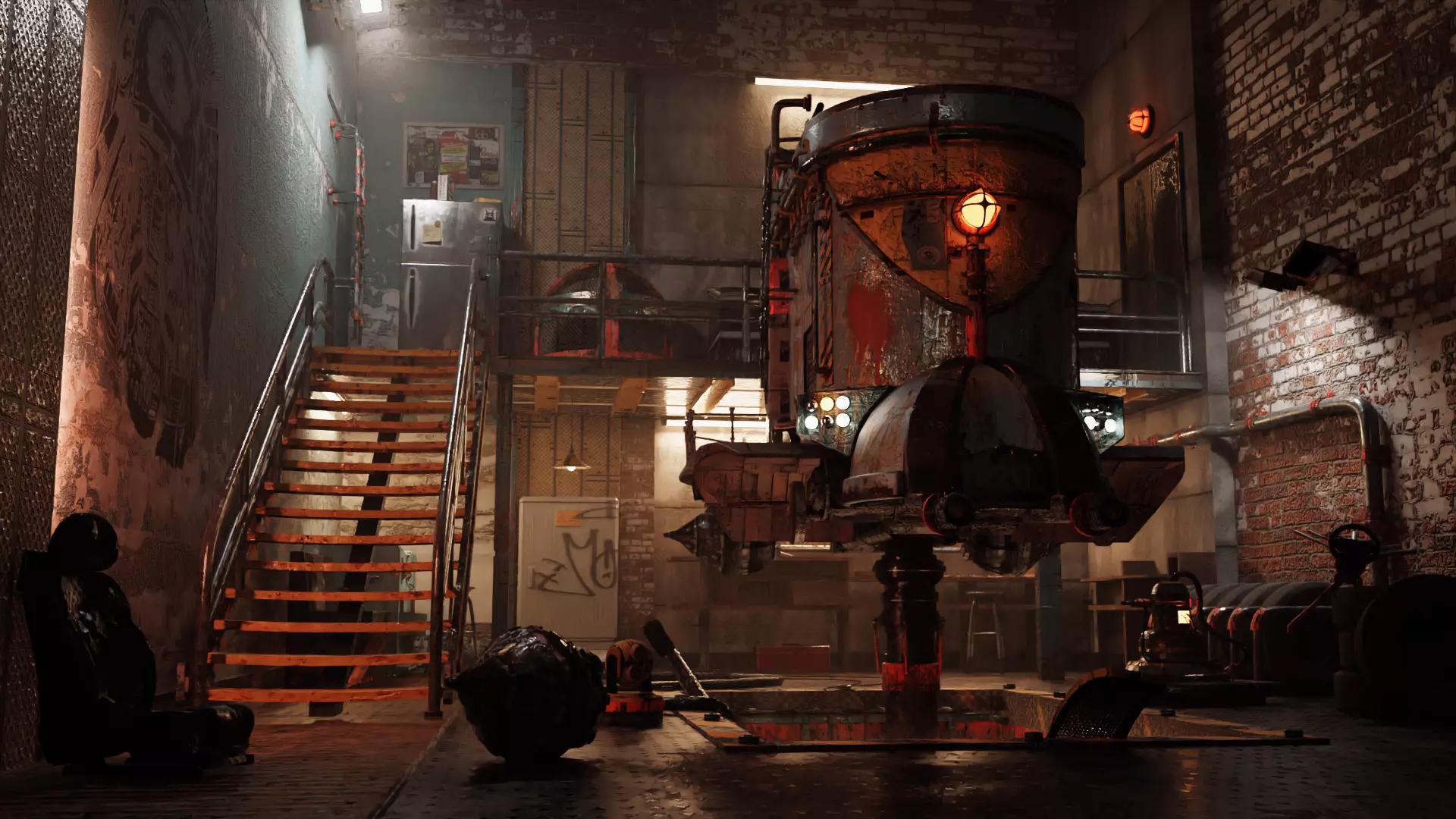 Sci-Fi Mechanical Workshop Low-poly 3D model_0