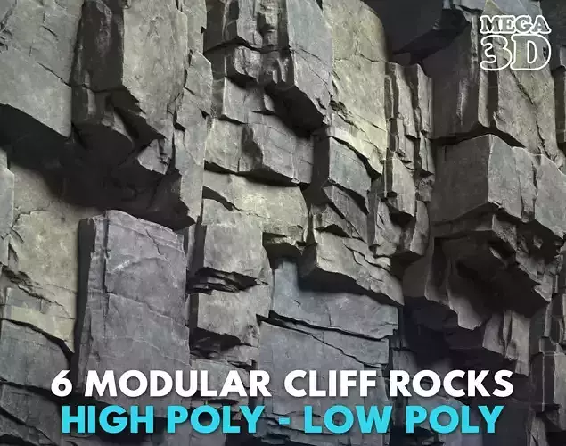 6 Modular Cliff Rocks - 240809 Low-poly 3D model