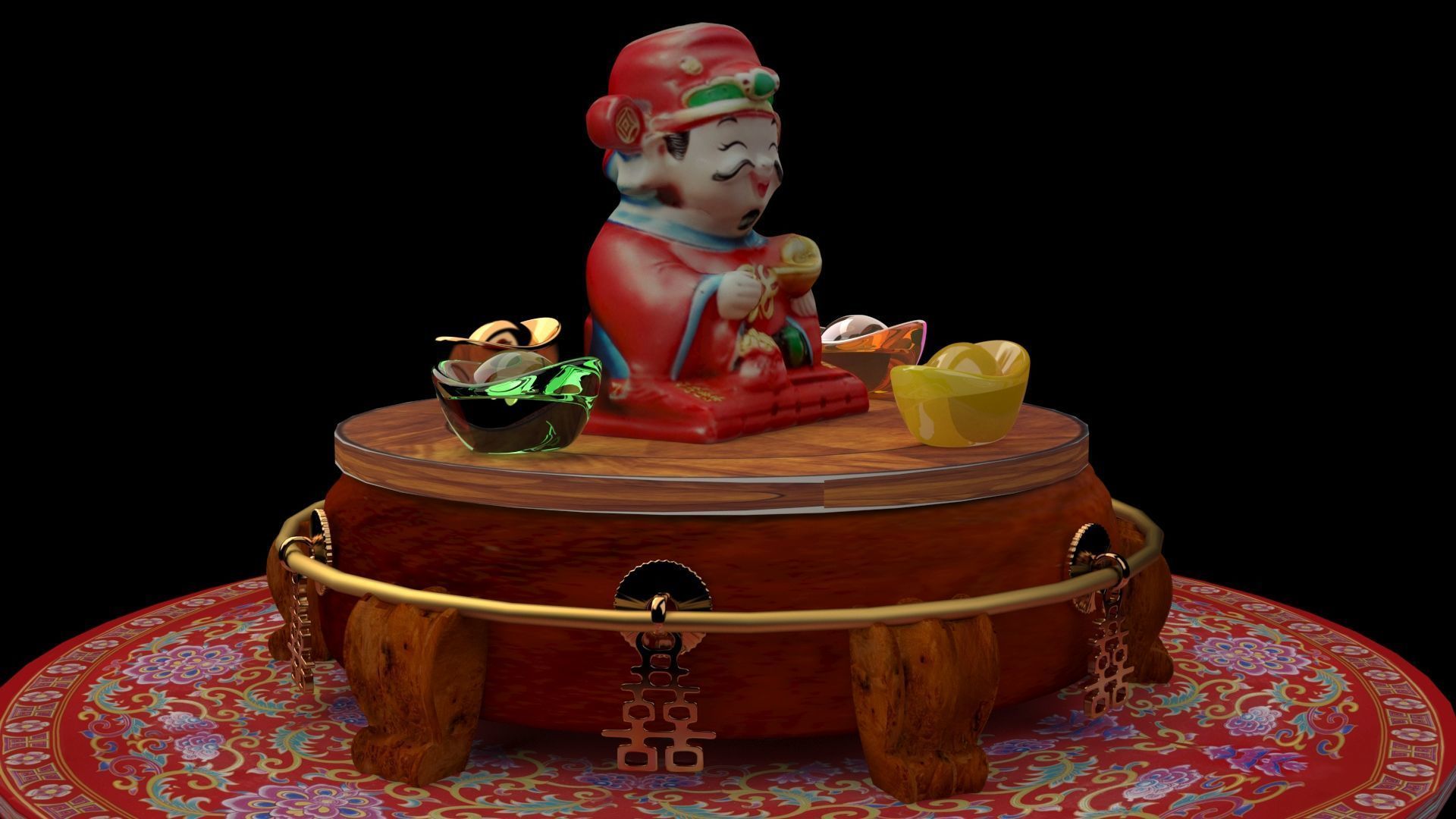 Chinese god of fortune figure 3D model_4