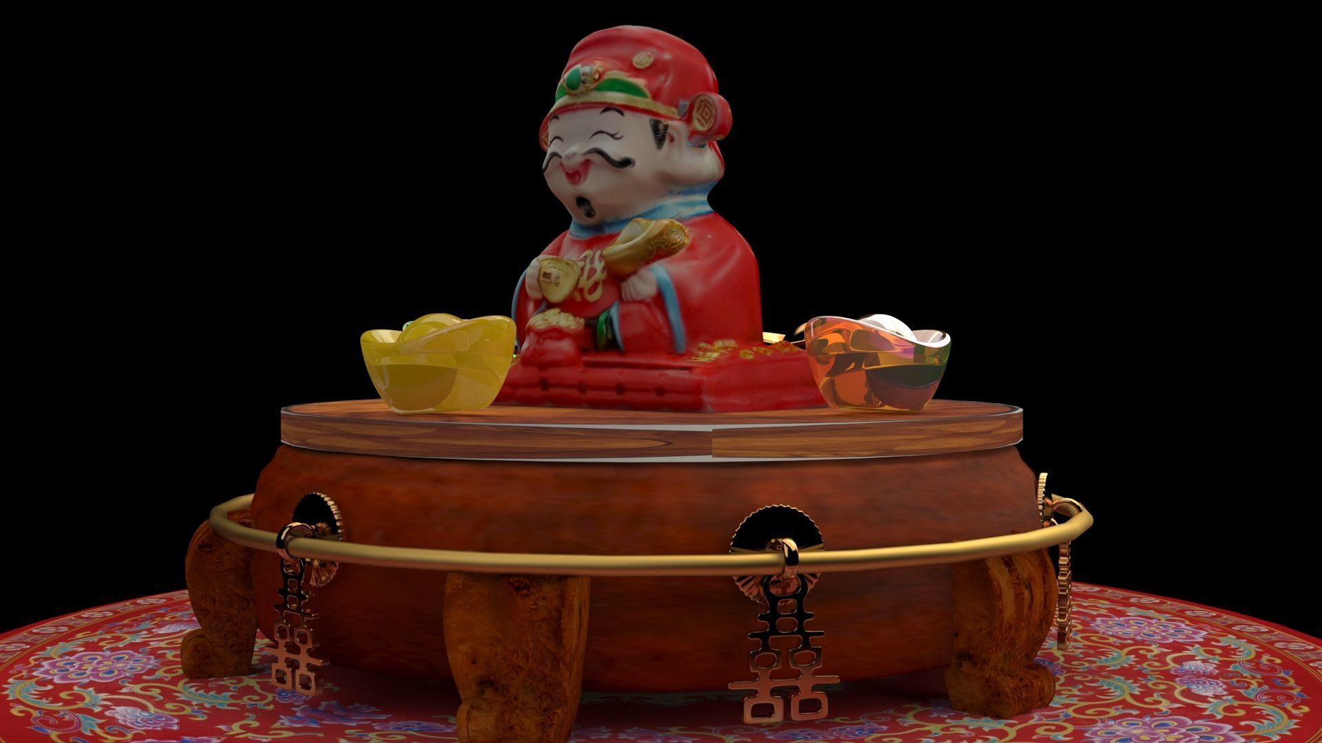 Chinese god of fortune figure 3D model_5