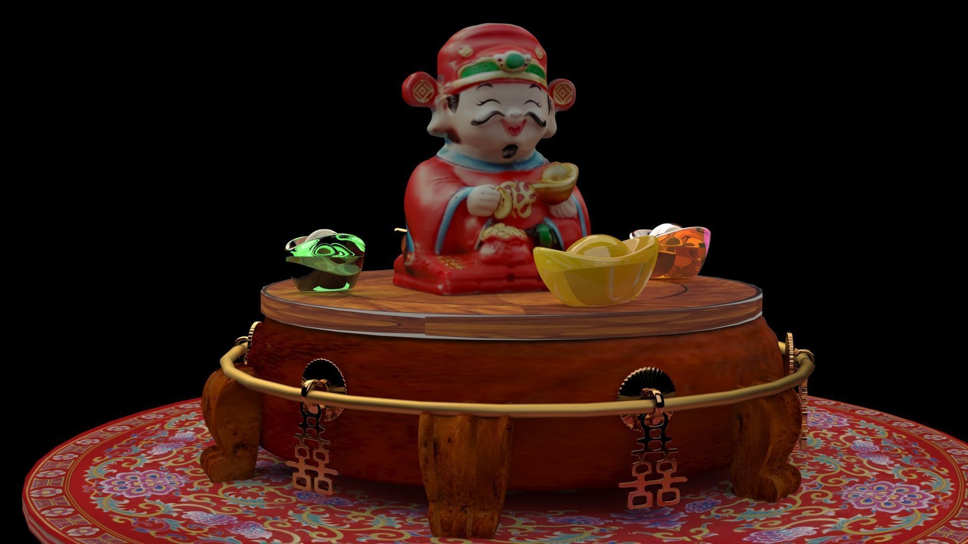Chinese god of fortune figure 3D model_2