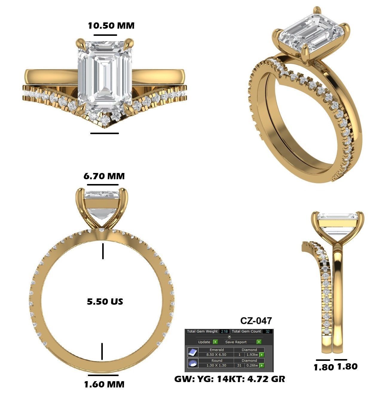 Emerald Cut Diamond Engagement Ring - 3D Model 3D print model_4