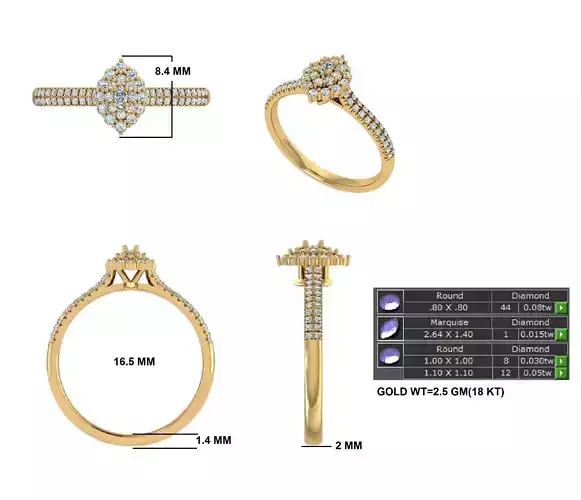 Bridal Diamond Engagement Ring For Women 3D Model 3D print model