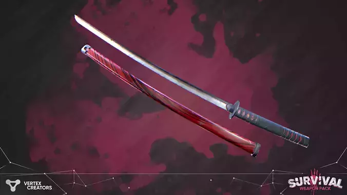 Stilized Survival Katana Low-poly 3D model