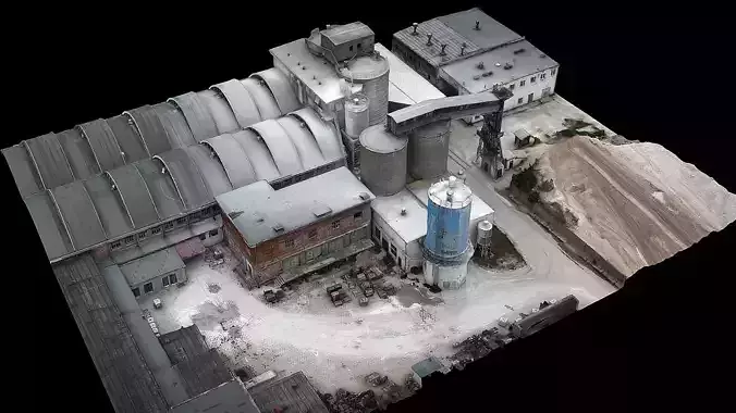 cement plant facility terrain drone scan Low-poly 3D model