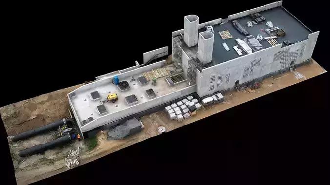 building tech facility terrain drone scan