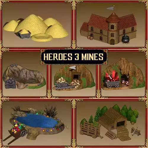 Heroes 3 resource mines miniatures collection 3D print model