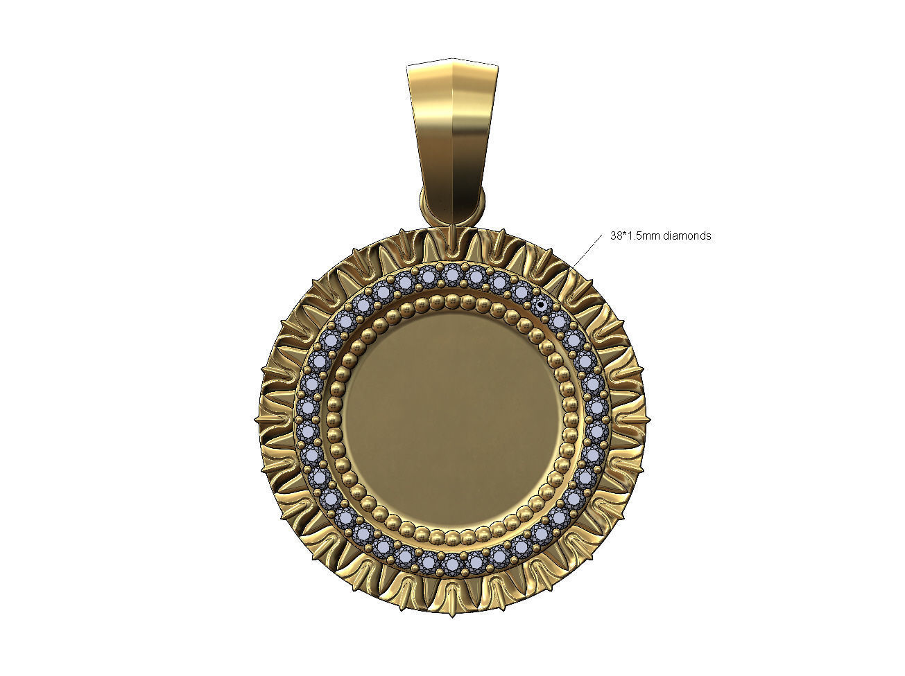 Leaf pattern carving diamond pendant with bail 3D print model_1