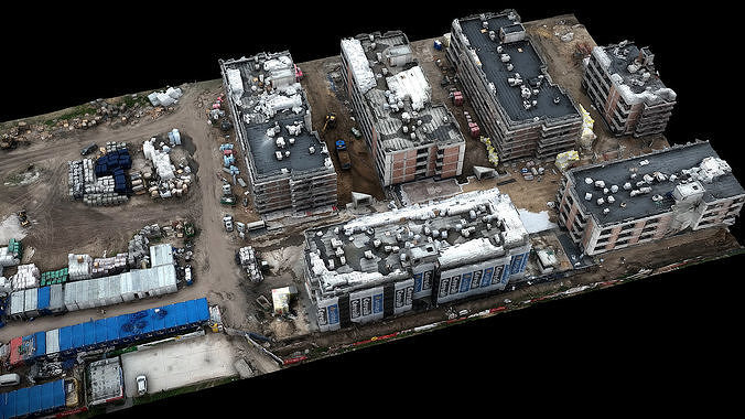 lowpoly buildings town constructions drone RAW scan Low-poly 3D model