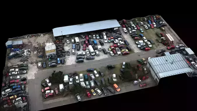 abandoned cars wreckage terrain  drone scan