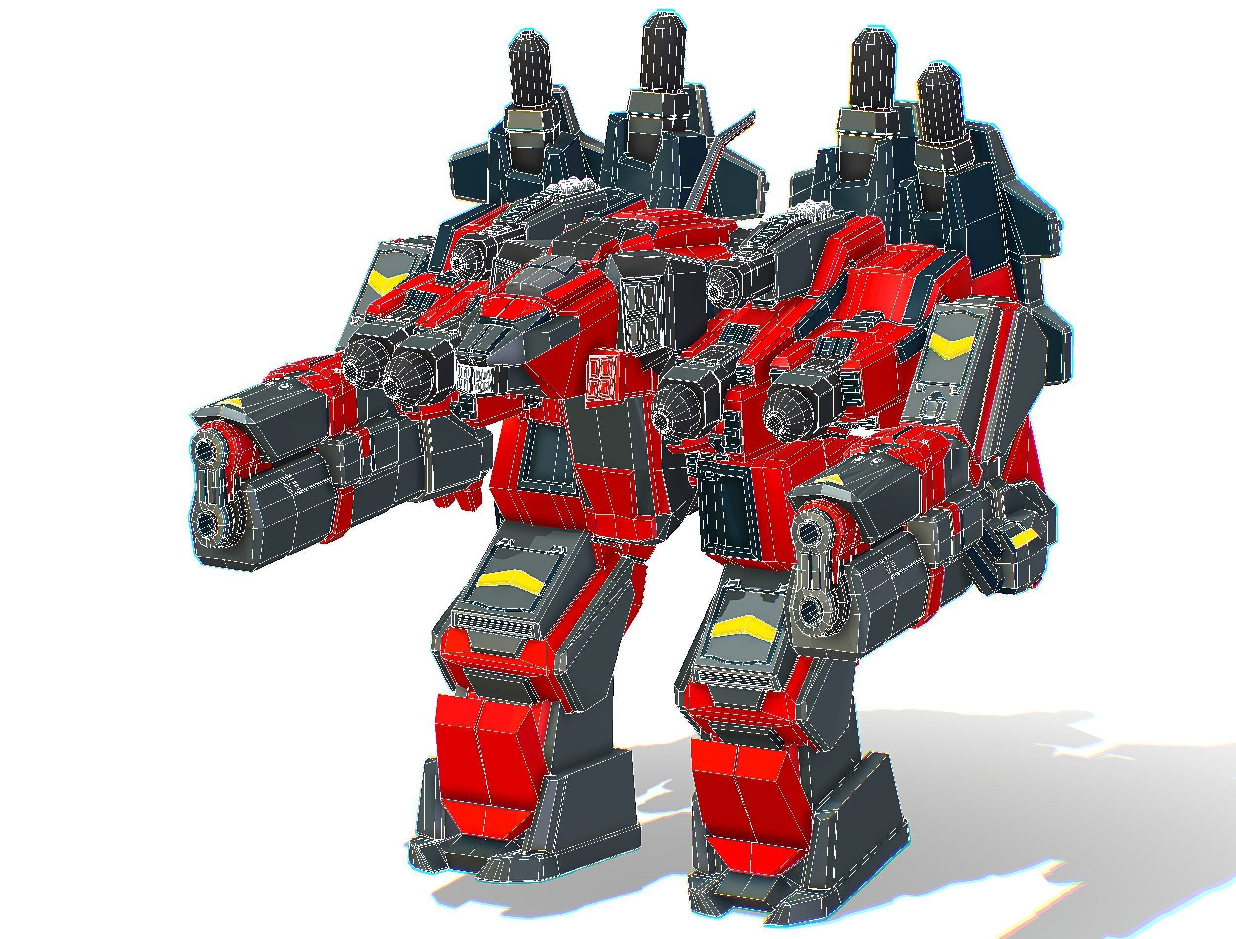 Animated Heavy Combat Robot Cyborg Machine Gun Low-poly 3D model_35