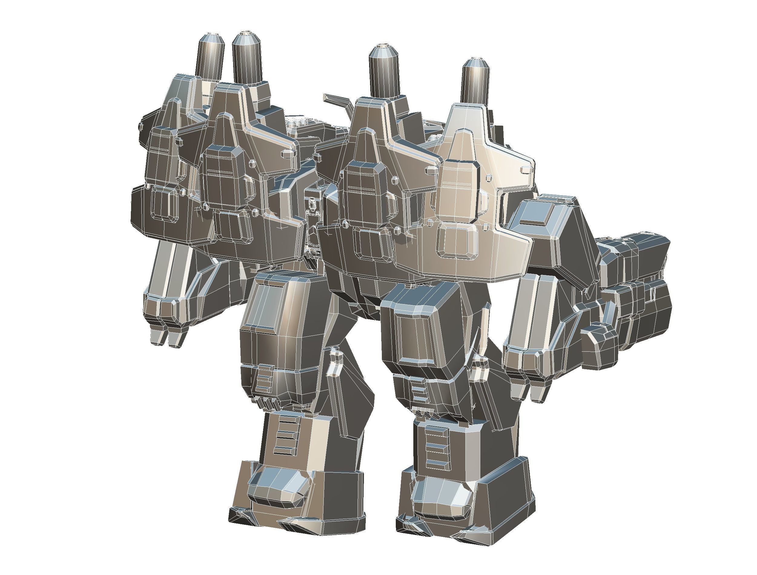 Animated Heavy Combat Robot Cyborg Machine Gun Low-poly 3D model_38