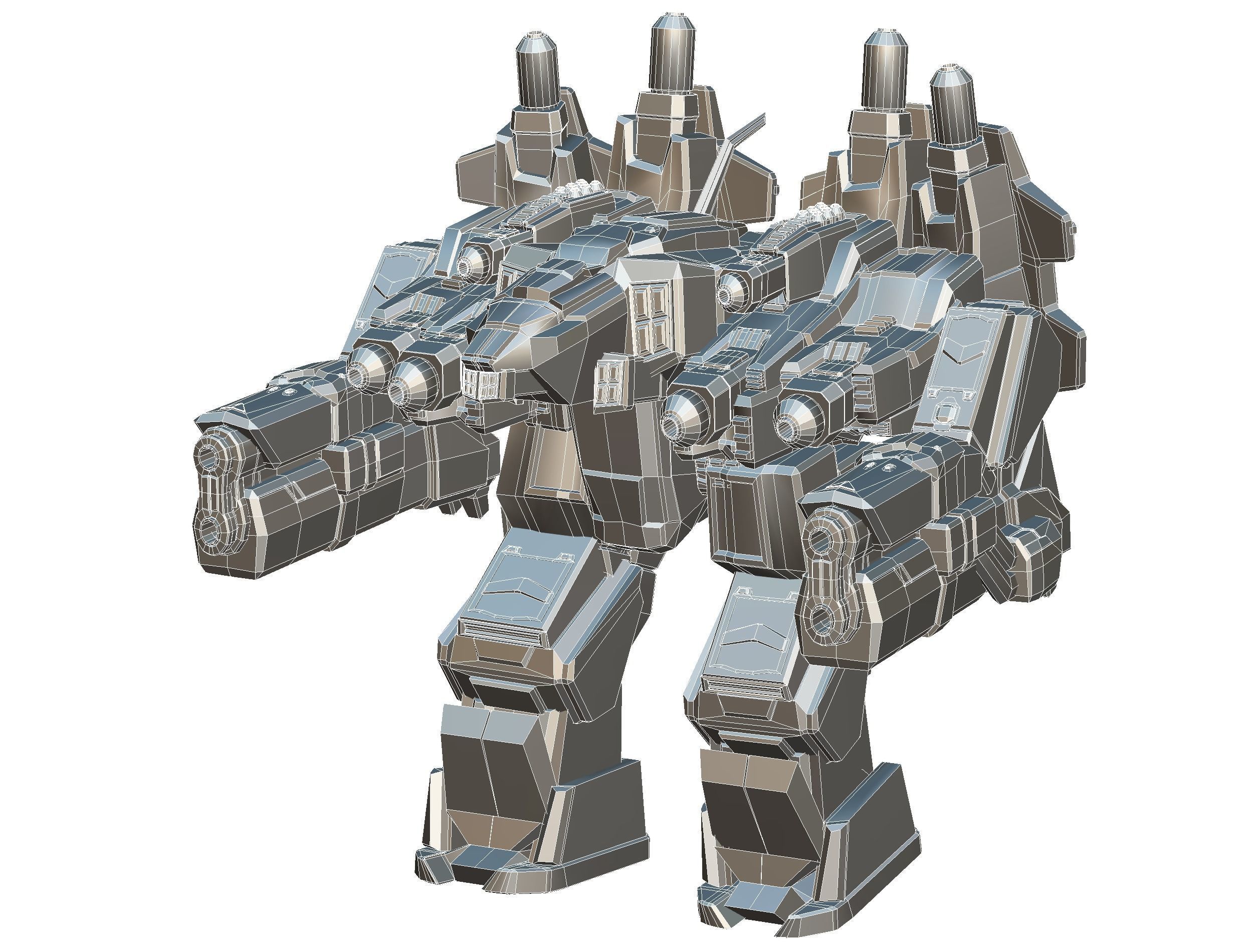 Animated Heavy Combat Robot Cyborg Machine Gun Low-poly 3D model_36