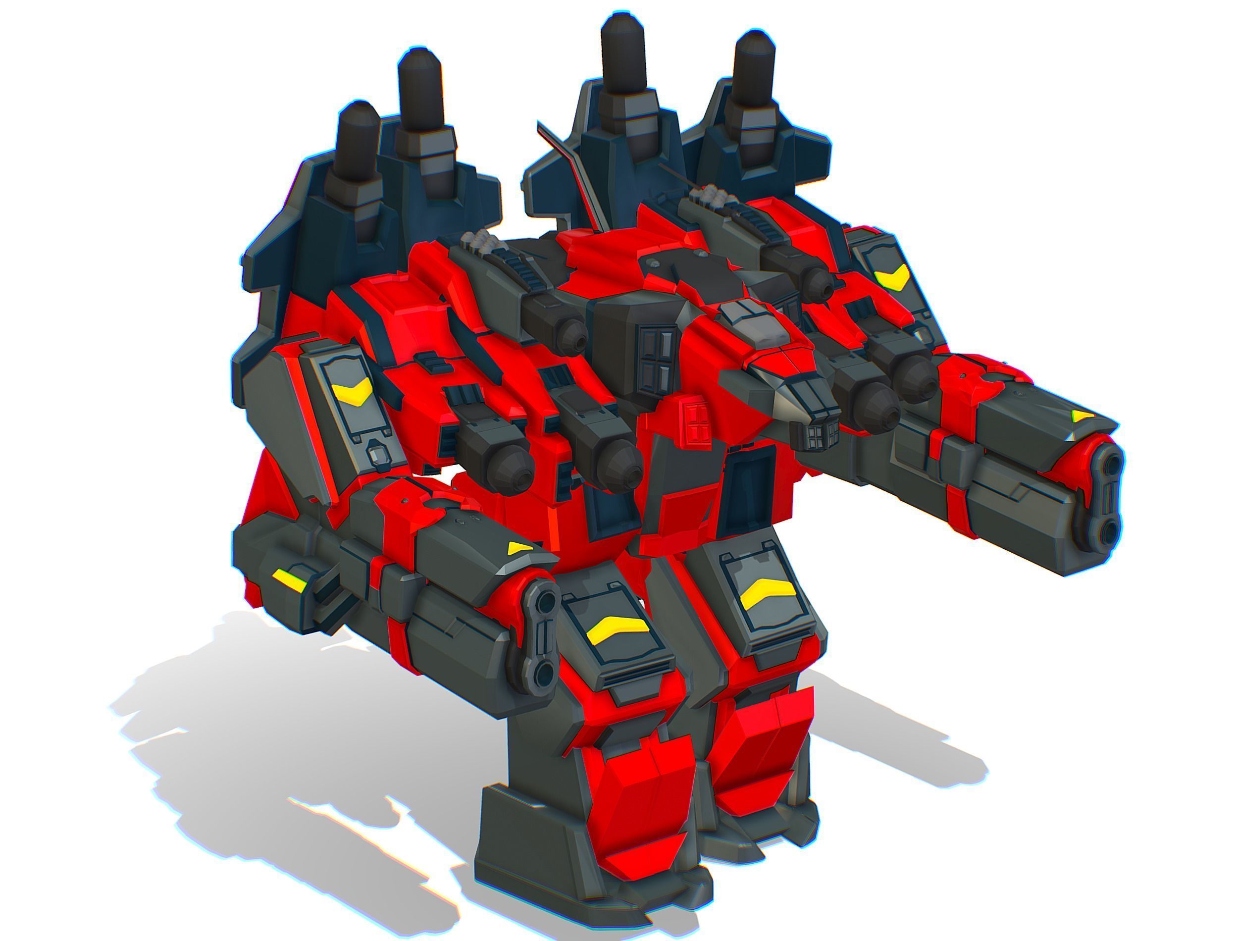 Animated Heavy Combat Robot Cyborg Machine Gun Low-poly 3D model_4