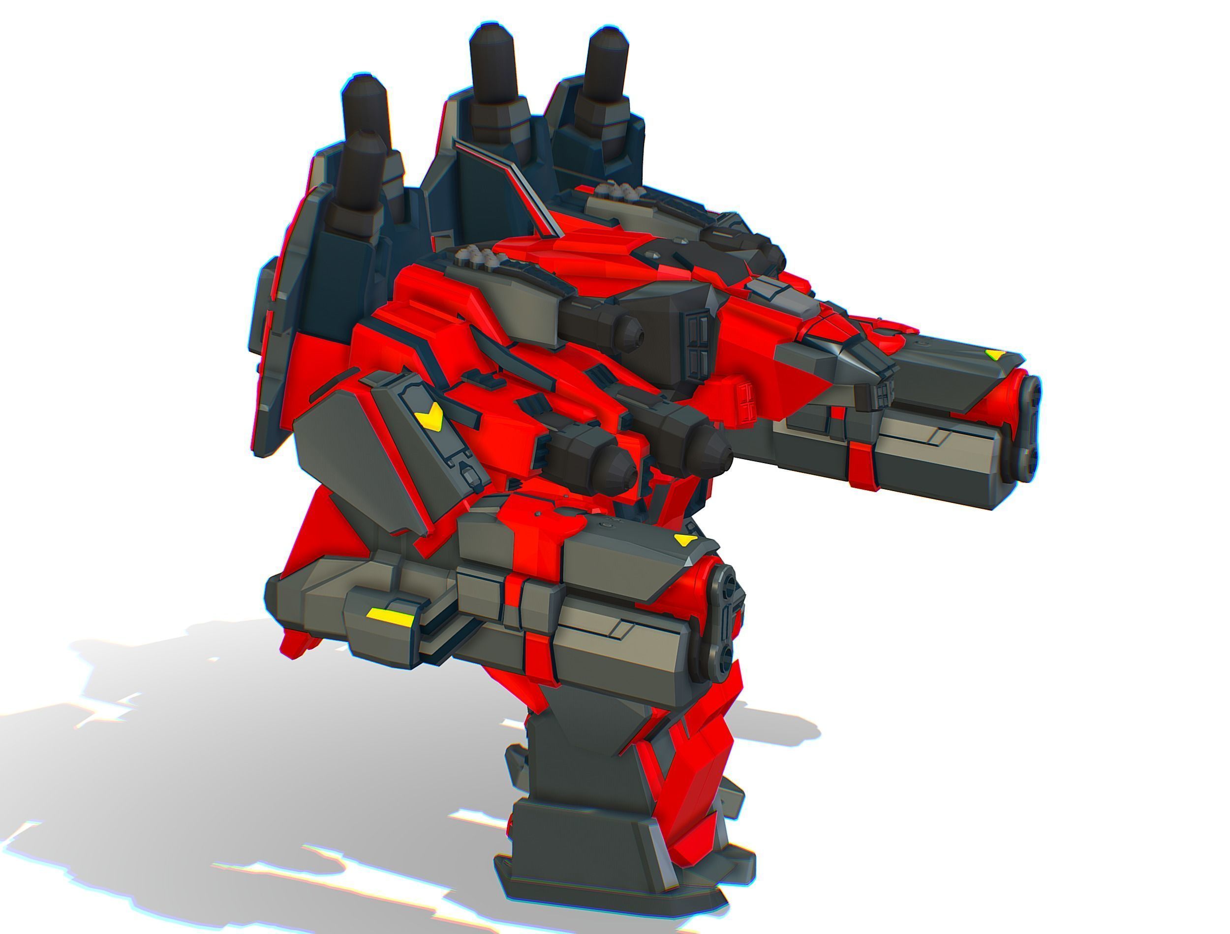 Animated Heavy Combat Robot Cyborg Machine Gun Low-poly 3D model_6