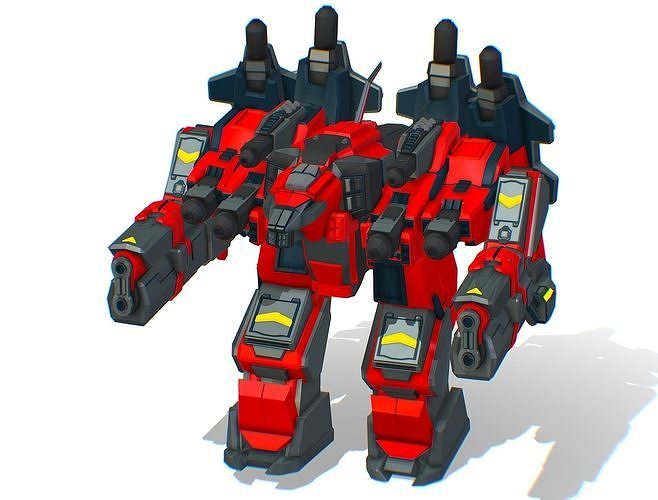 Animated Heavy Combat Robot Cyborg Machine Gun Low-poly 3D model