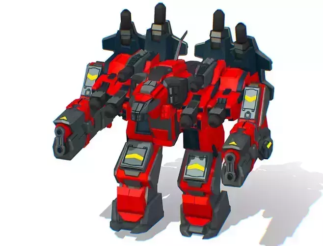 Animated Heavy Combat Robot Cyborg Machine Gun Low-poly 3D model