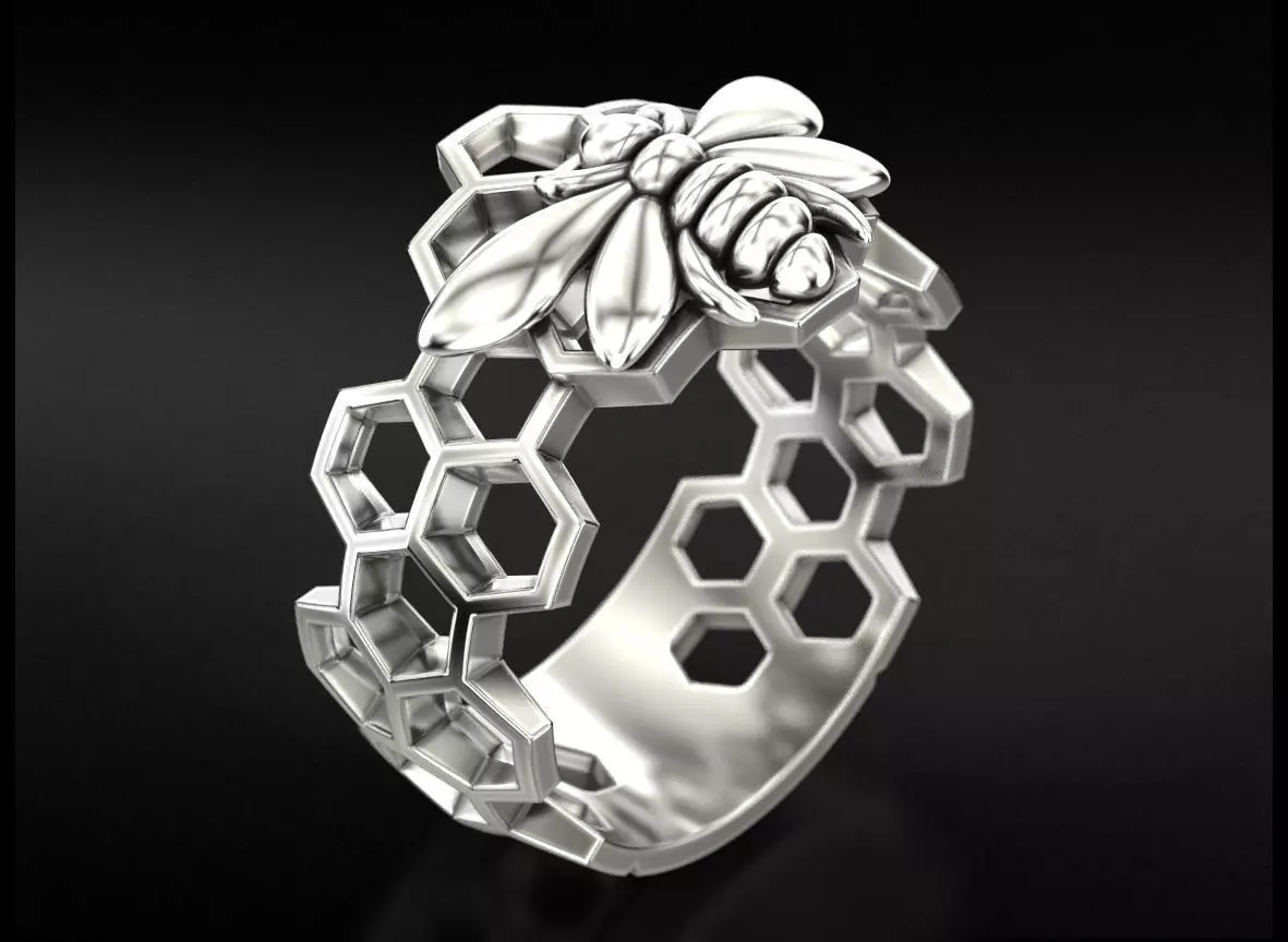 DiamondX Italian 18k Gold Over Sterling Bee Ring for Female 3D model
