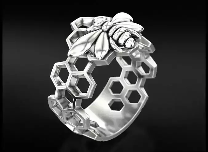 DiamondX Italian 18k Gold Over Sterling Bee  Ring for Female 3D model