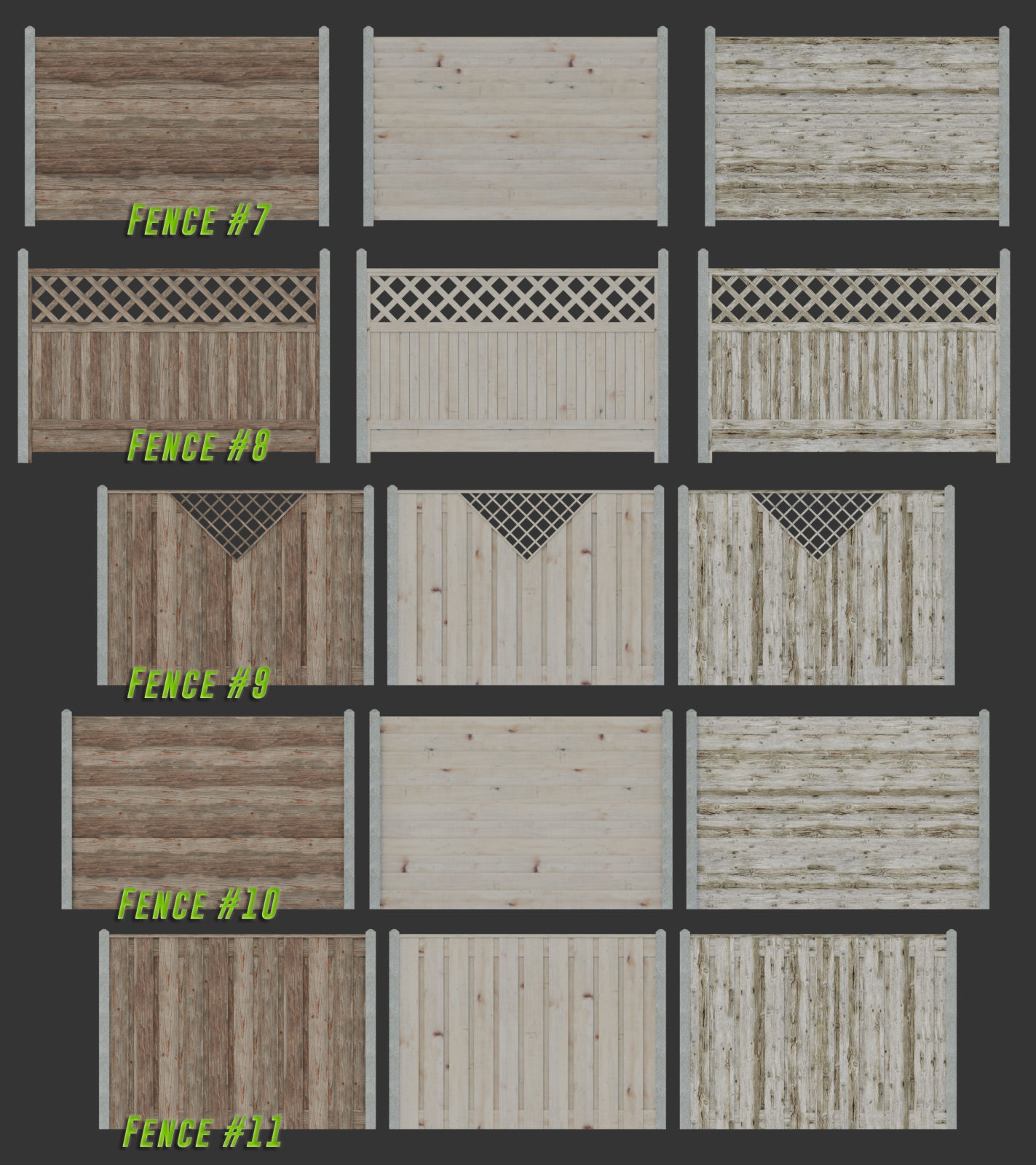 Modular Wooden Garden Fences Collection - 3D Model with Textures 3D model_17