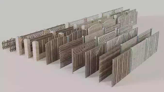 Modular Wooden Garden Fences Collection - 3D Model with Textures