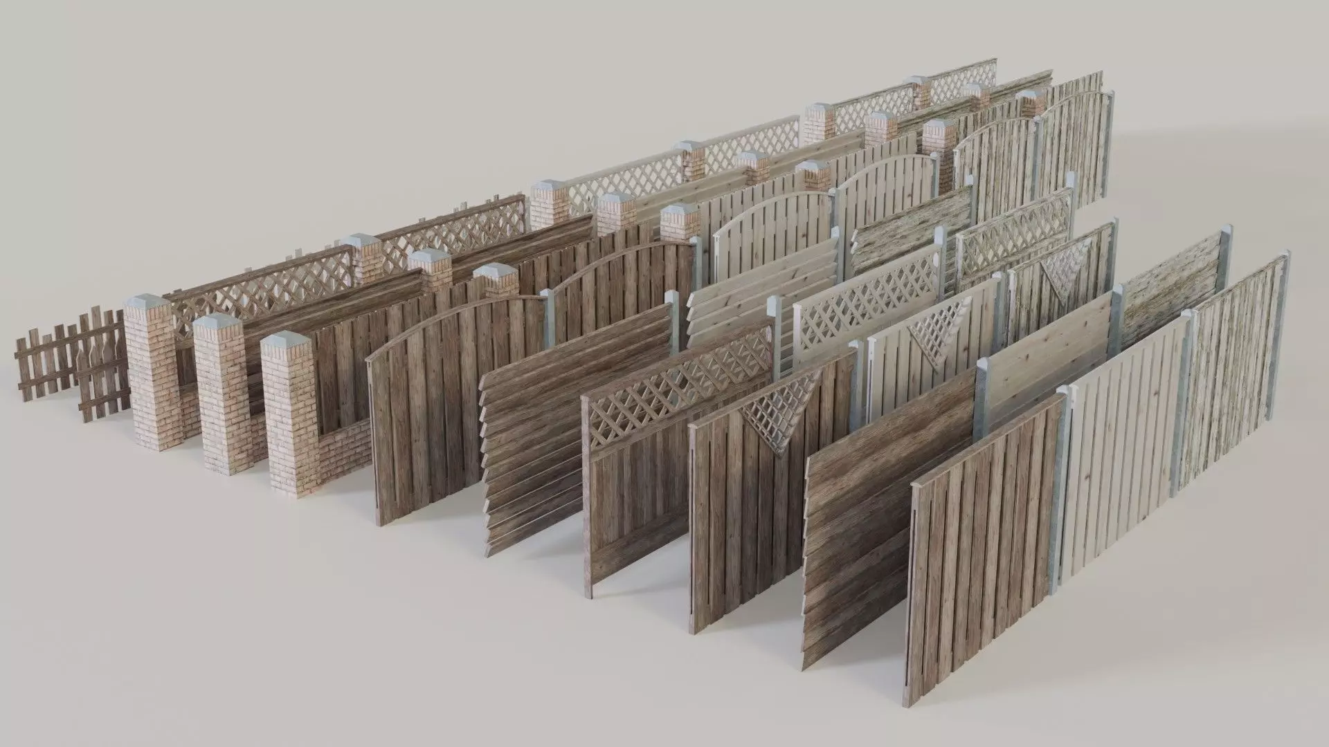 Modular Wooden Garden Fences Collection - 3D Model with Textures 3D model_0