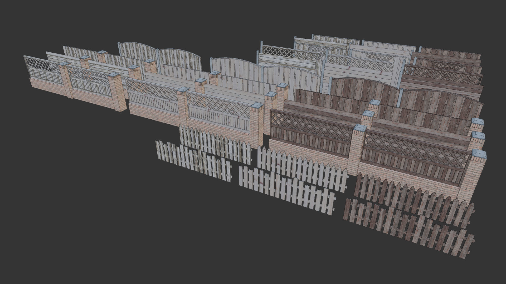 Modular Wooden Garden Fences Collection - 3D Model with Textures 3D model_13