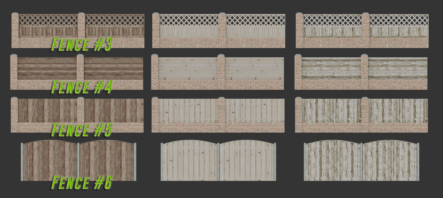 Modular Wooden Garden Fences Collection - 3D Model with Textures 3D model_16